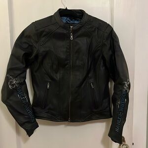 Harley-Davidson Leather Jacket with Blue and Silver Details (Women’s M)